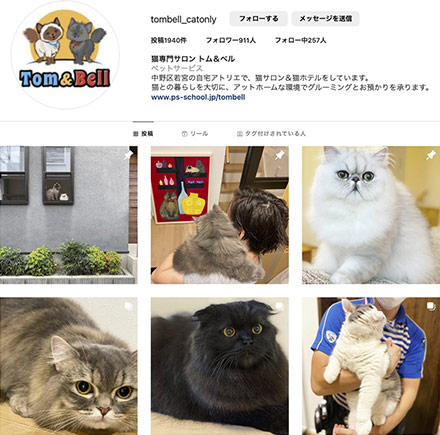 東京・中野区の猫専門サロン「トム＆ベル」インスタグラム